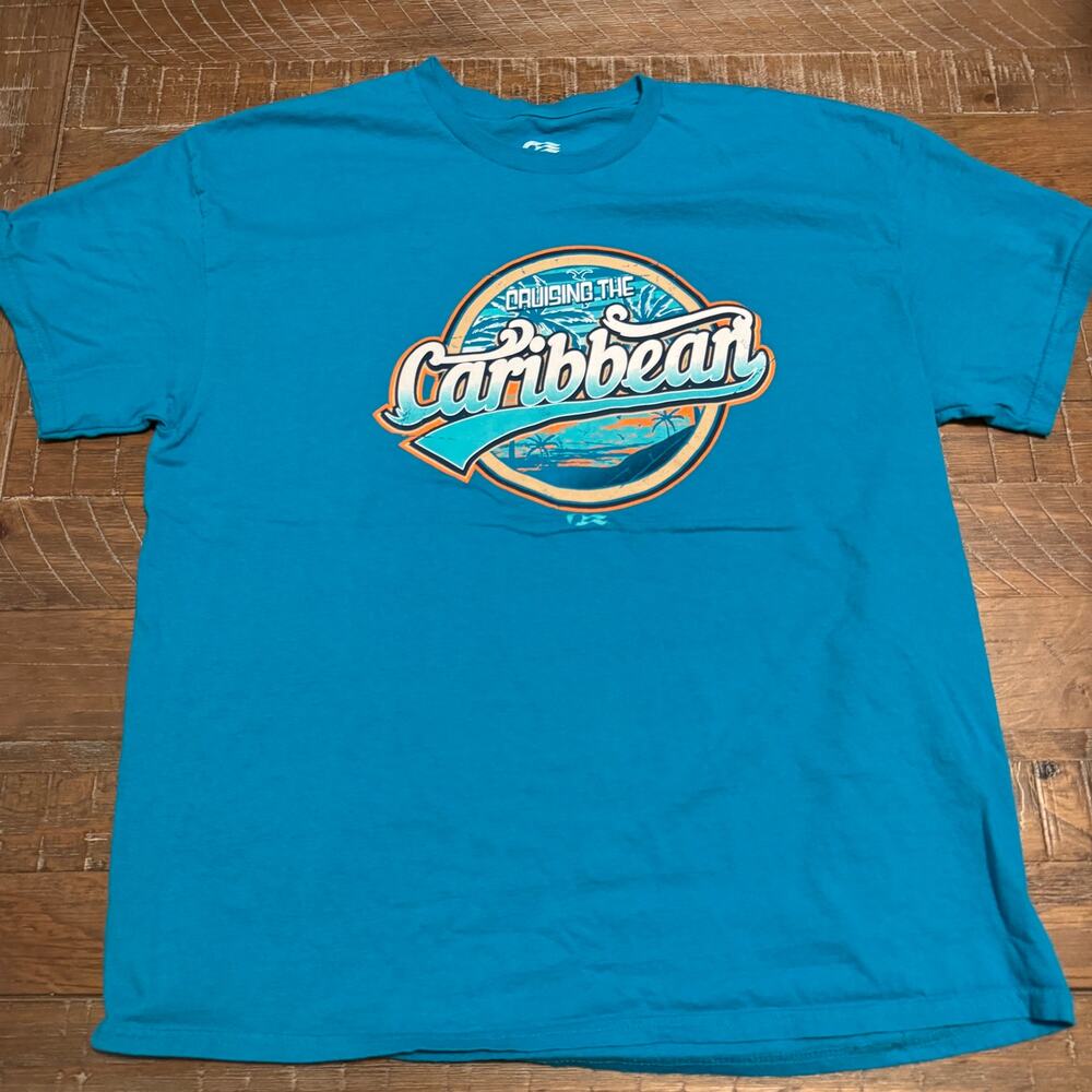 Princess Cruises Mens XL Cruising the Caribbean Graphic T-Shirt Turquoise Blue